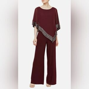 SLNY foil trim asymmetrical pop over jumpsuit